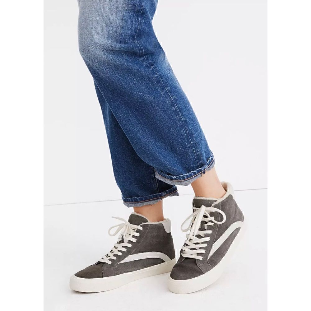 Madewell Sidewalk High-Top Sneakers in Suede and Sherpa W’s7 M’s 5.5